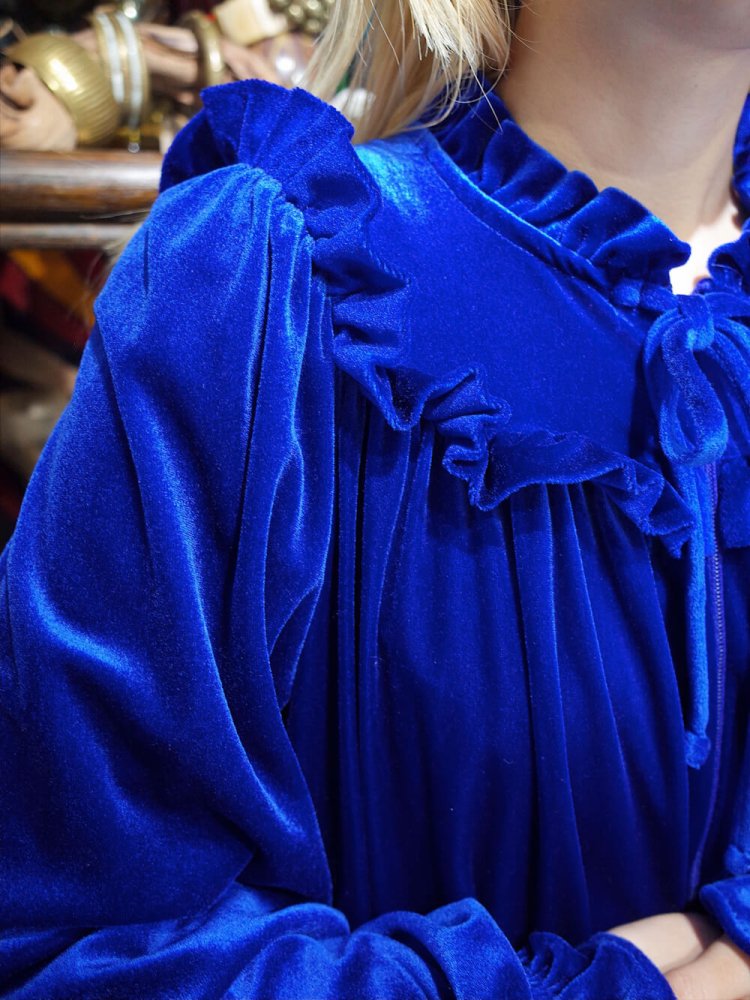 Royal Blue Velvet Frill Dress