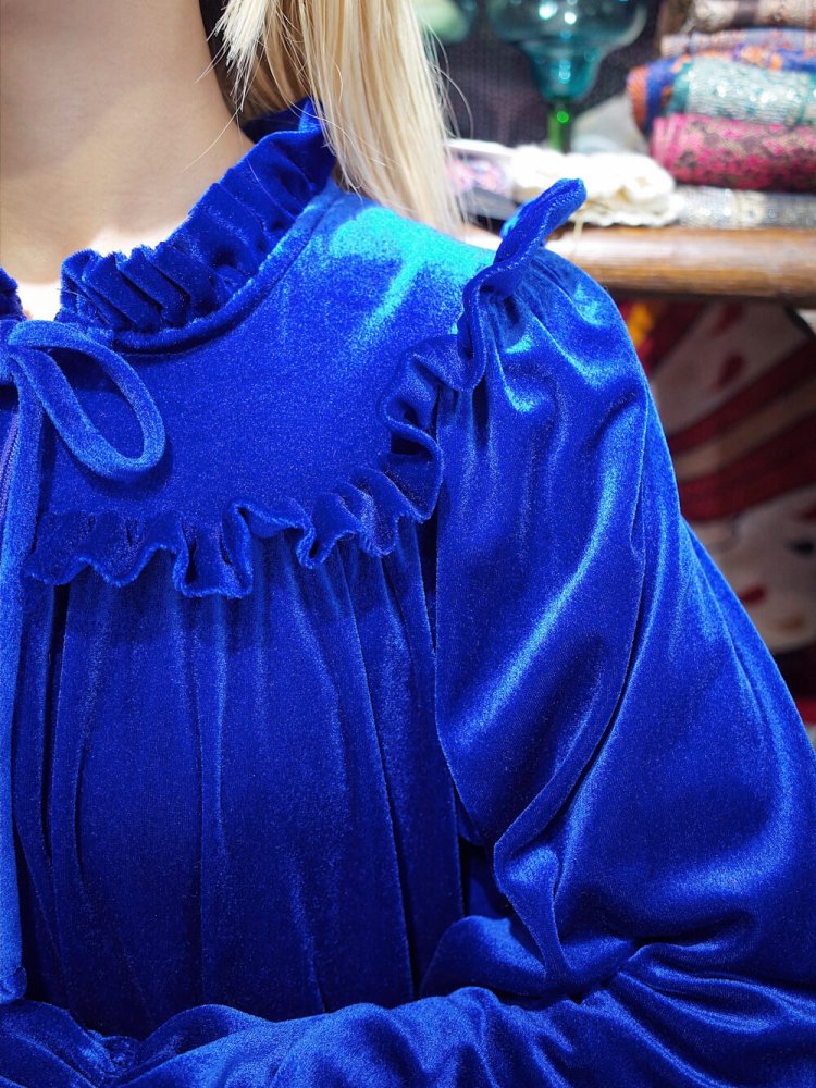 Royal Blue Velvet Frill Dress