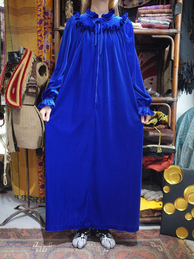 Royal Blue Velvet Frill Dress