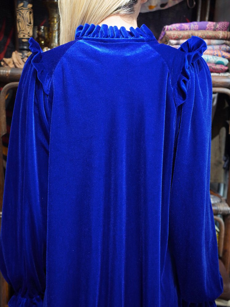 Royal Blue Velvet Frill Dress