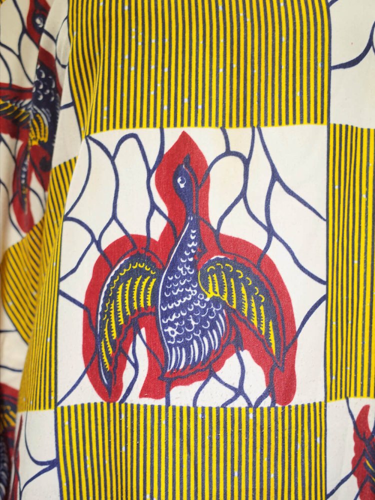 African Bird Pattern Square Neck Kaftan Dress