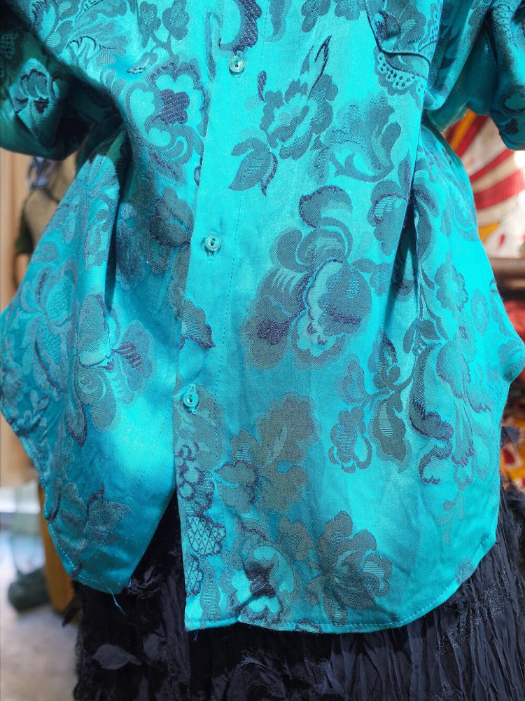 Emerald Flower Jacquard Rayon Big Silhouette Shirt