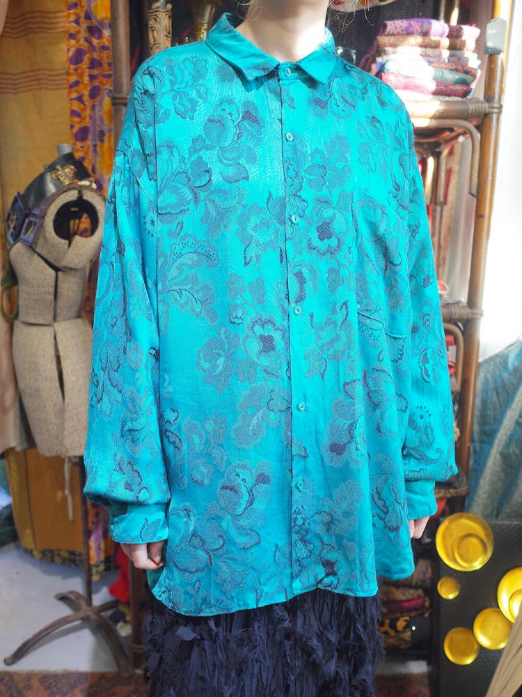 Emerald Flower Jacquard Rayon Big Silhouette Shirt