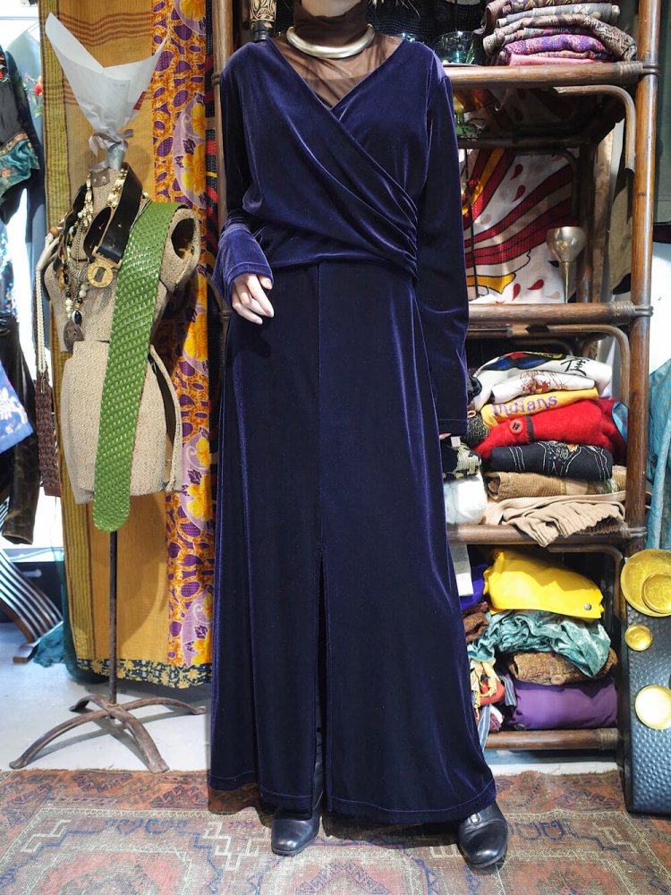 Deep Navy Velvet Front Slit Dress