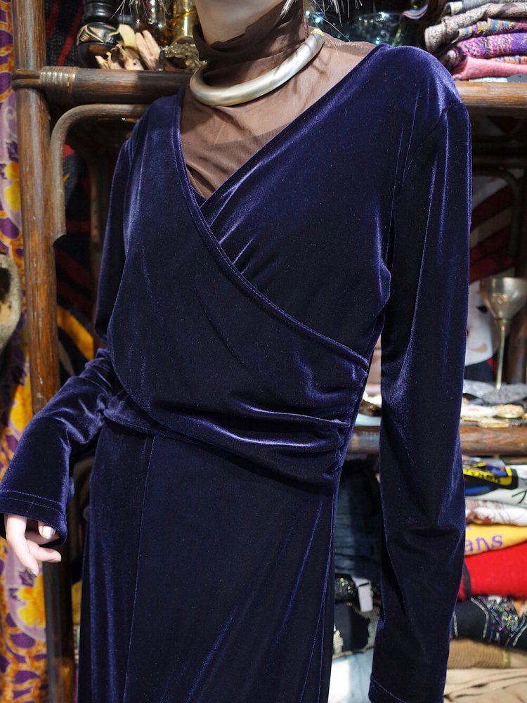 Deep Navy Velvet Front Slit Dress