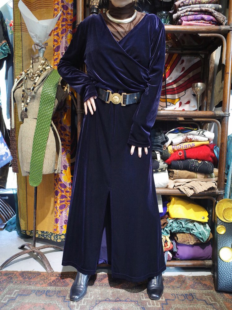 Deep Navy Velvet Front Slit Dress