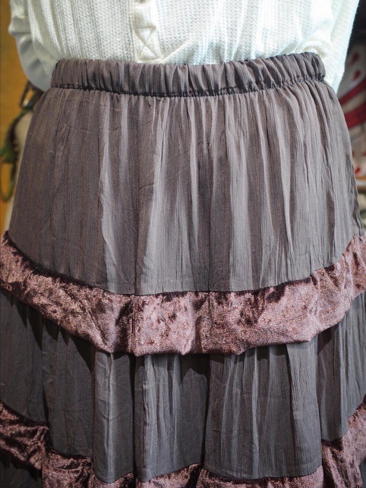 Chocolate Brown Velvet  Sheer Tiered Skirt