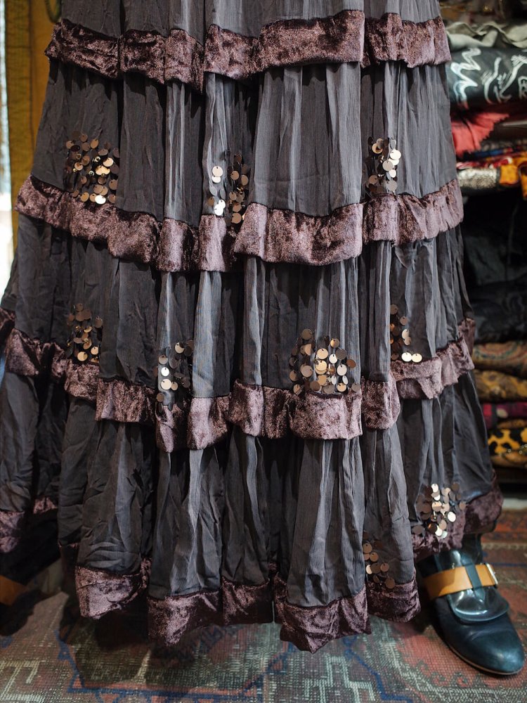 Chocolate Brown Velvet  Sheer Tiered Skirt