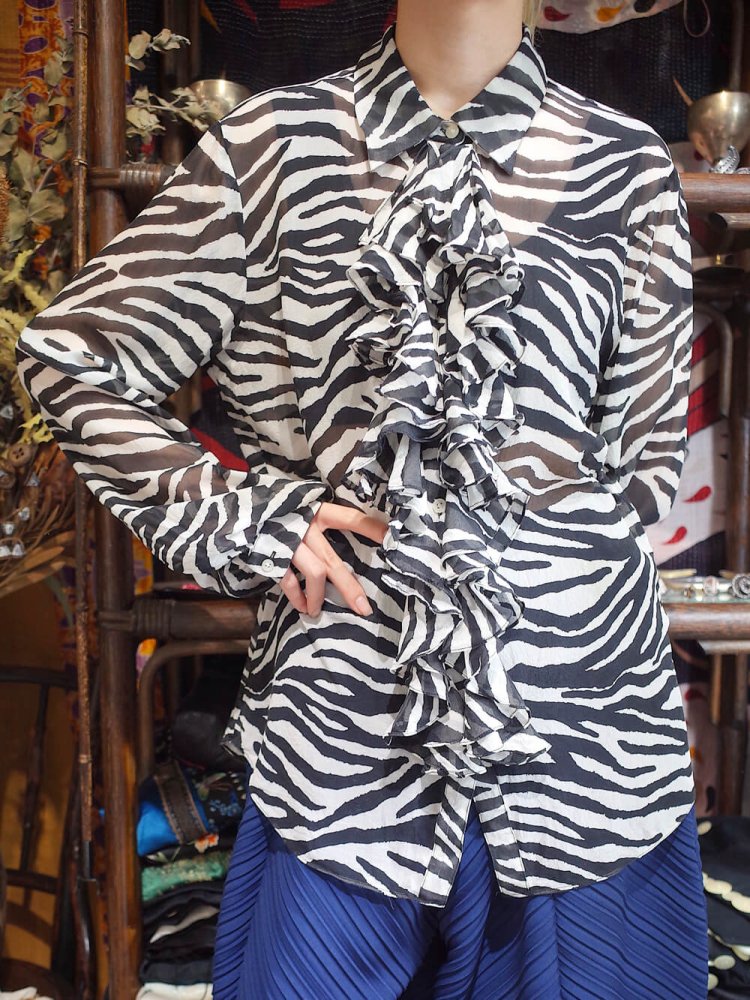 Zebra Sheer Silk Frill Shirt