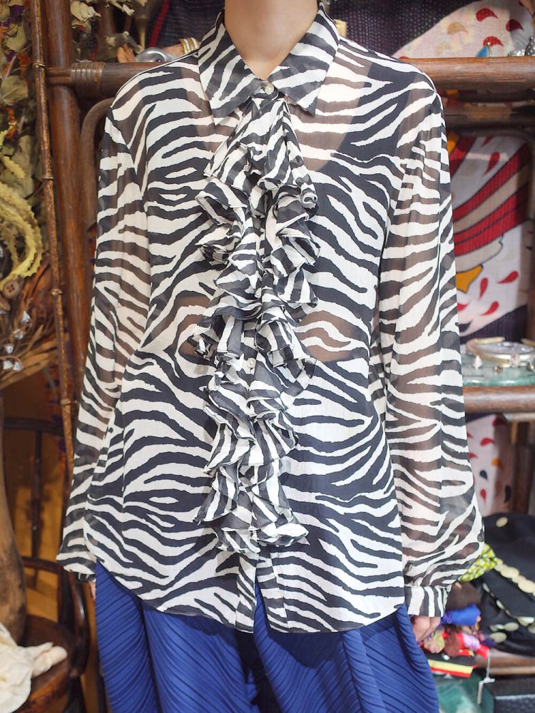 Zebra Sheer Silk Frill Shirt