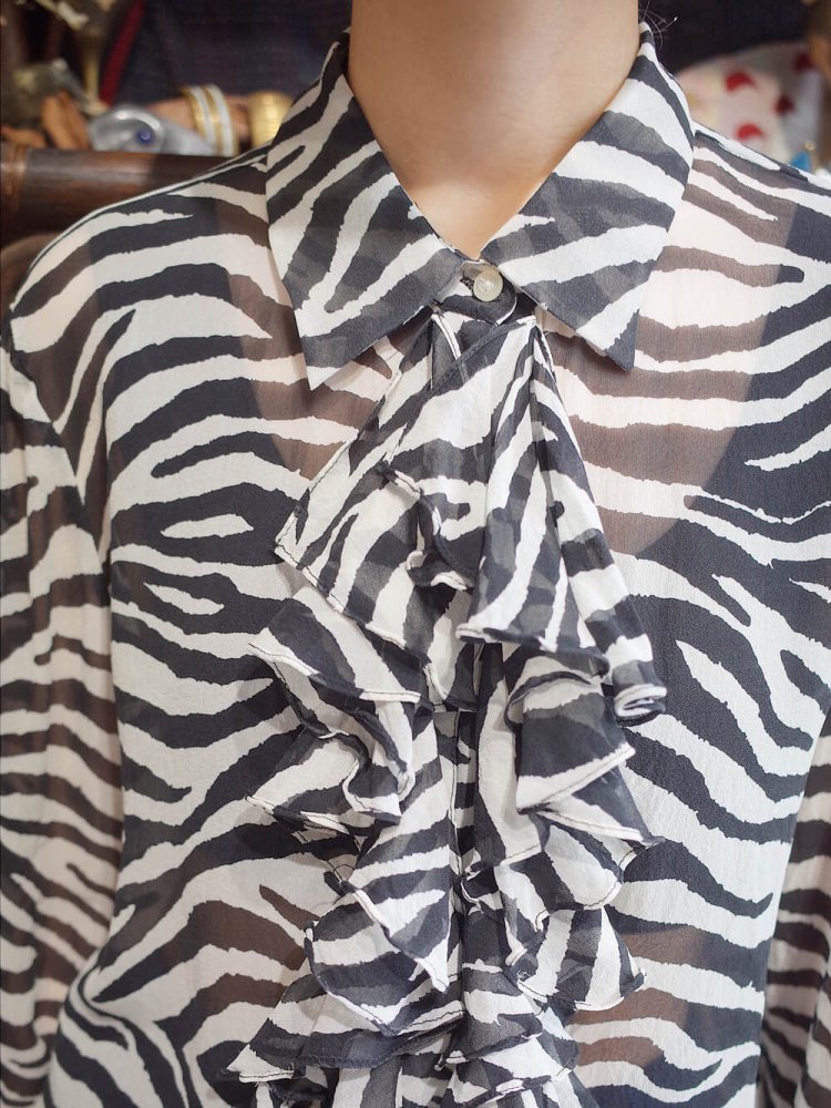 Zebra Sheer Silk Frill Shirt