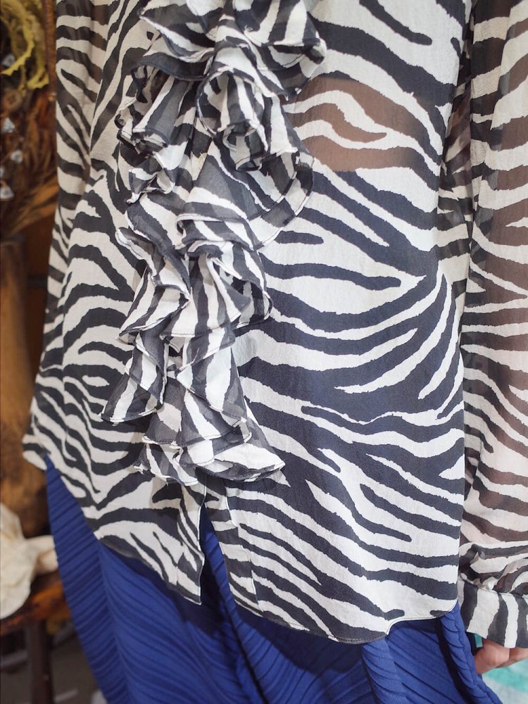 Zebra Sheer Silk Frill Shirt