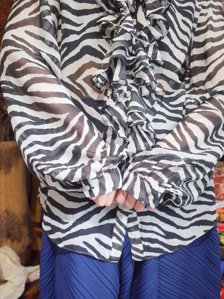 Zebra Sheer Silk Frill Shirt