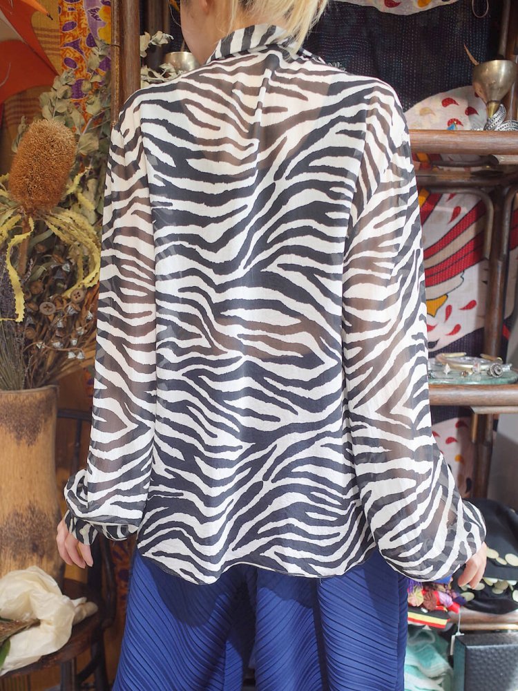 Zebra Sheer Silk Frill Shirt