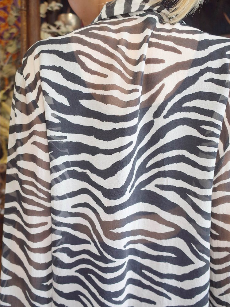 Zebra Sheer Silk Frill Shirt