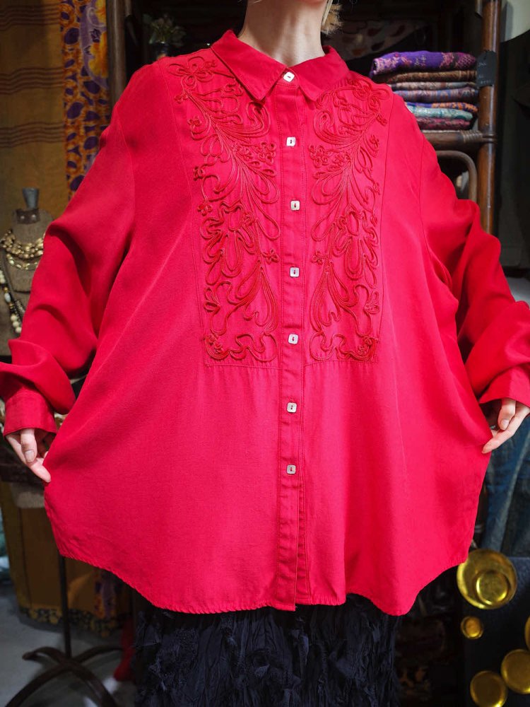 Embroidery Red Rayon Western Shirt