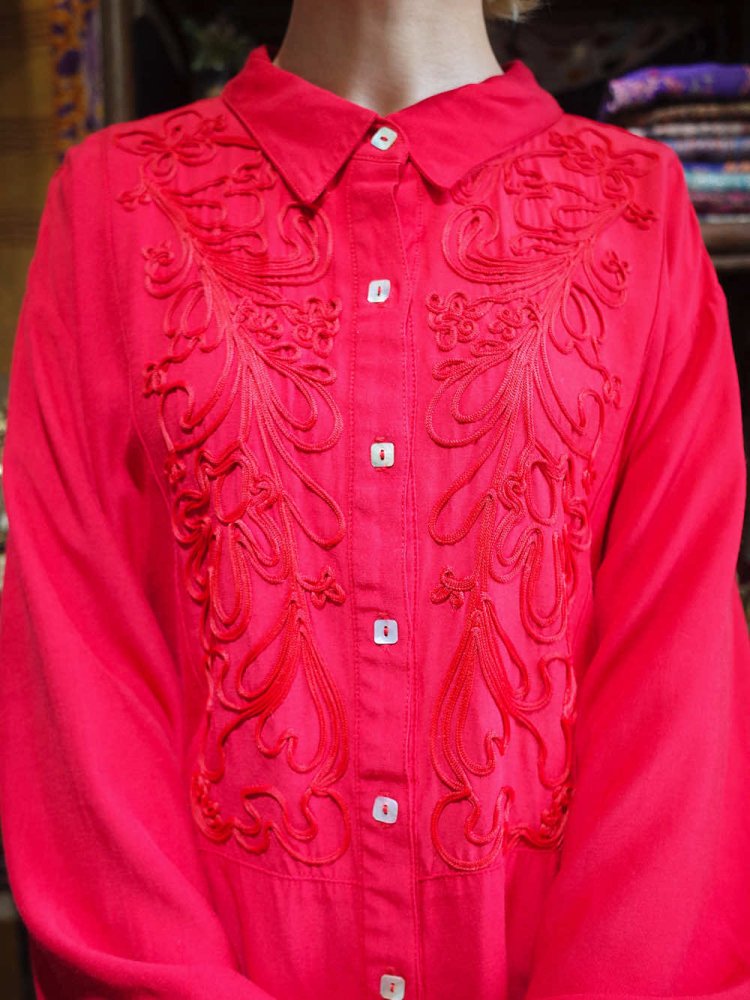 Embroidery Red Rayon Western Shirt