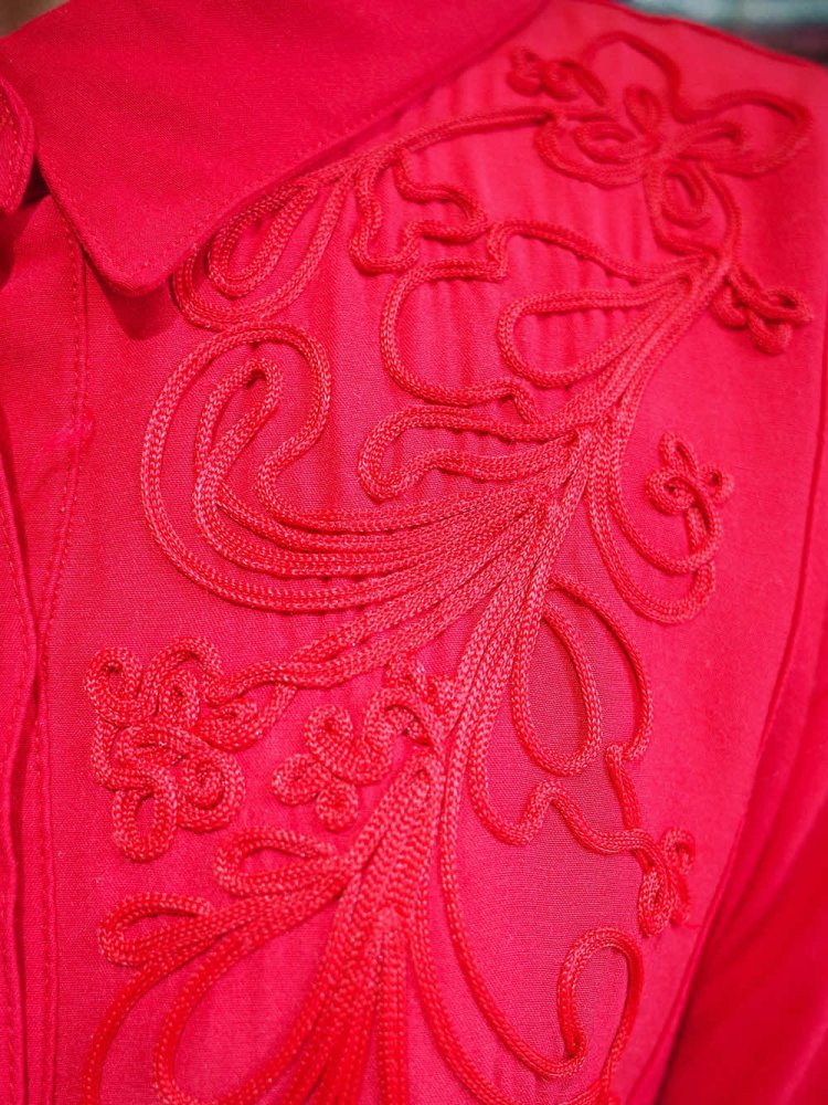 Embroidery Red Rayon Western Shirt