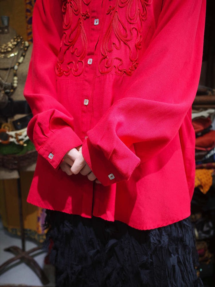 Embroidery Red Rayon Western Shirt