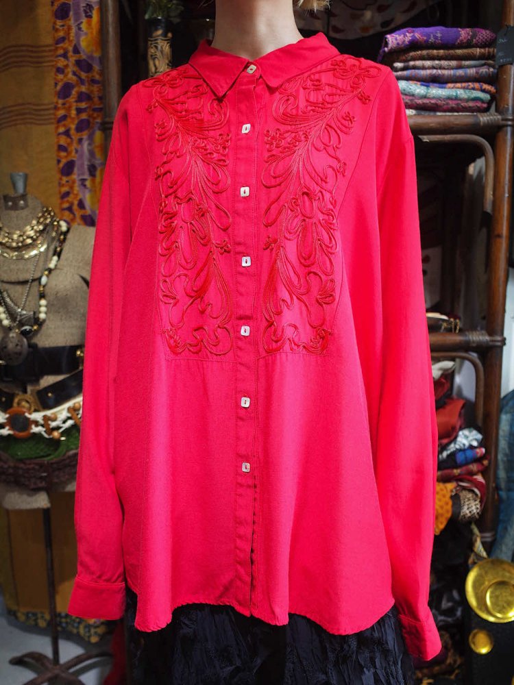 Embroidery Red Rayon Western Shirt