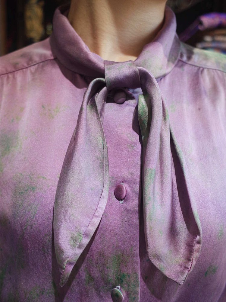 Uneven Dyed Ribbon Tie Silk Shirt