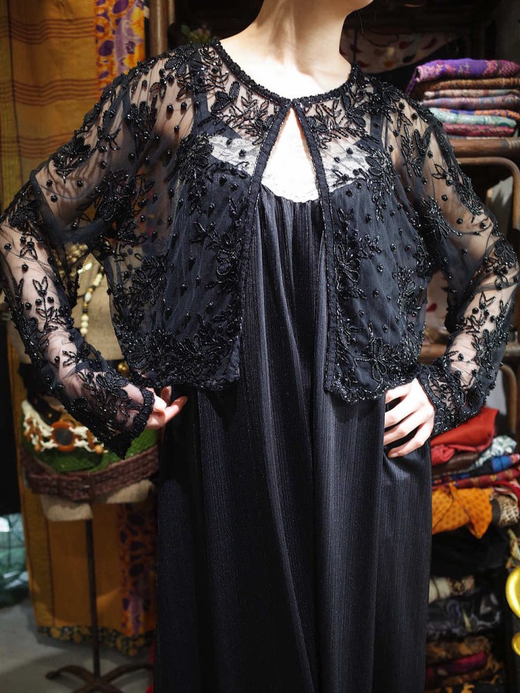 Bijou Embroidery Black Mesh Cardigan