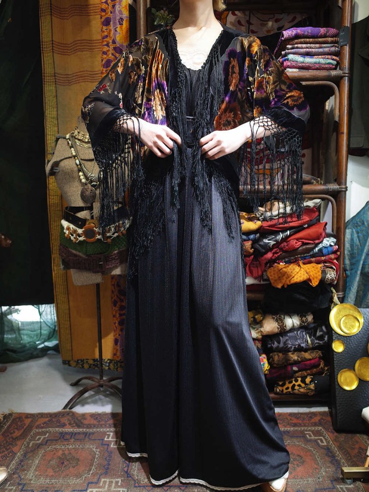 Velvet  Sheer Fringe Long Tail Gown