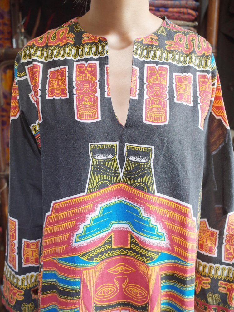 c.1970s "Totem Pole" Face Pattern Dress