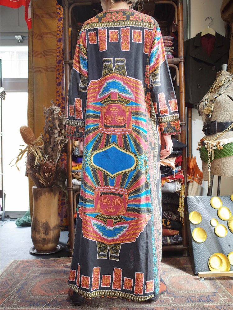 c.1970s "Totem Pole" Face Pattern Dress