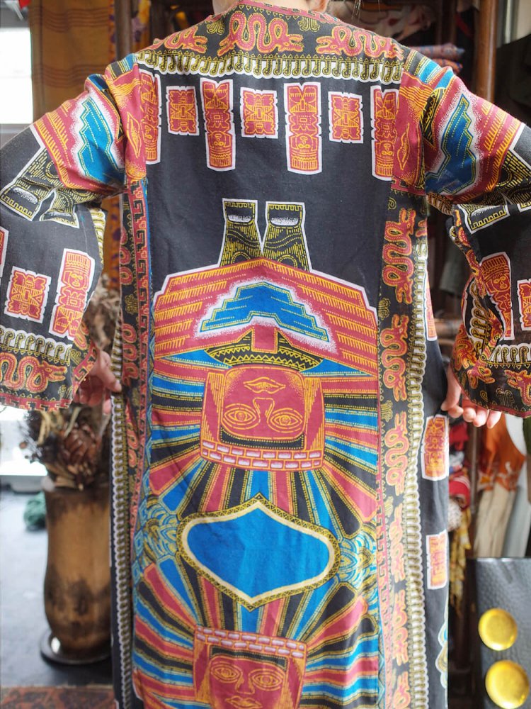 c.1970s "Totem Pole" Face Pattern Dress