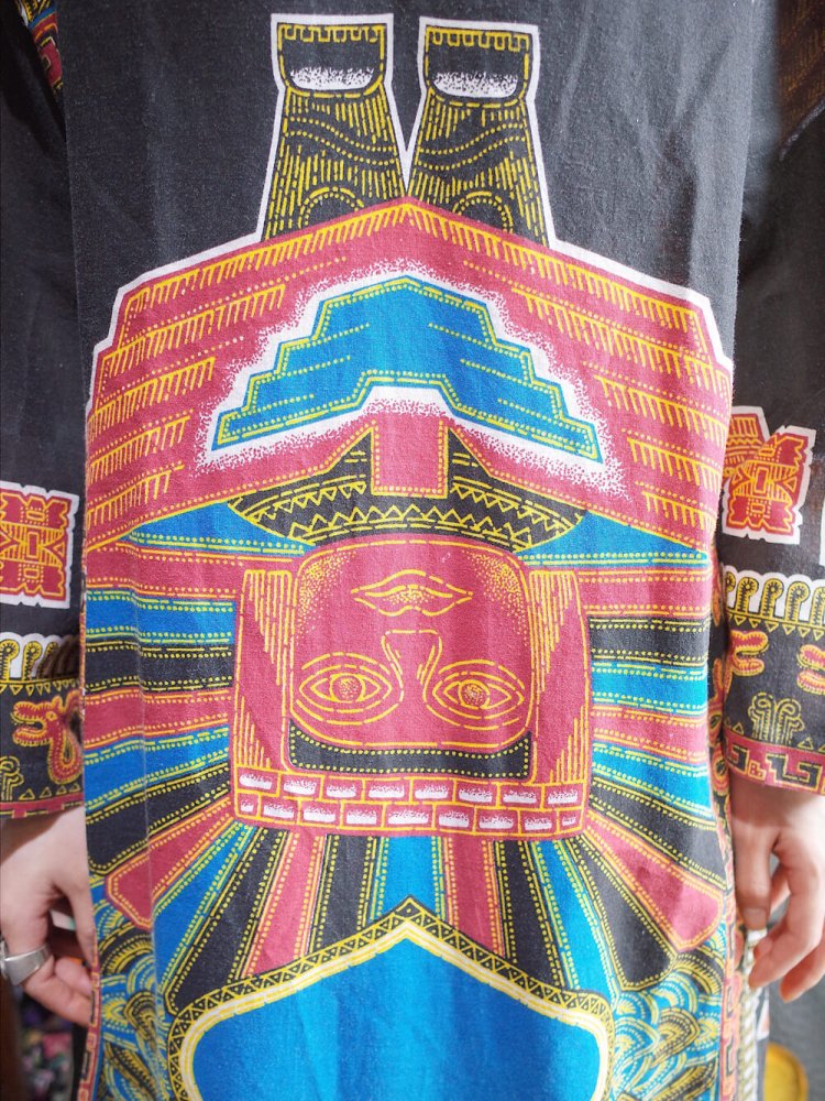 c.1970s "Totem Pole" Face Pattern Dress