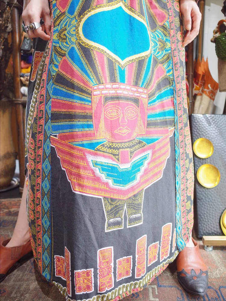 c.1970s "Totem Pole" Face Pattern Dress