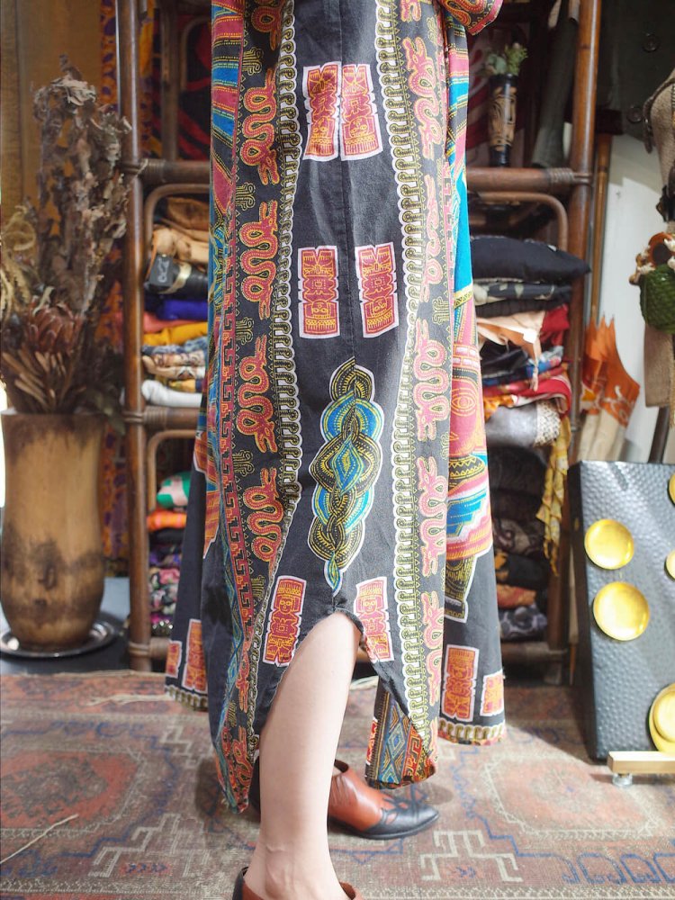 c.1970s "Totem Pole" Face Pattern Dress