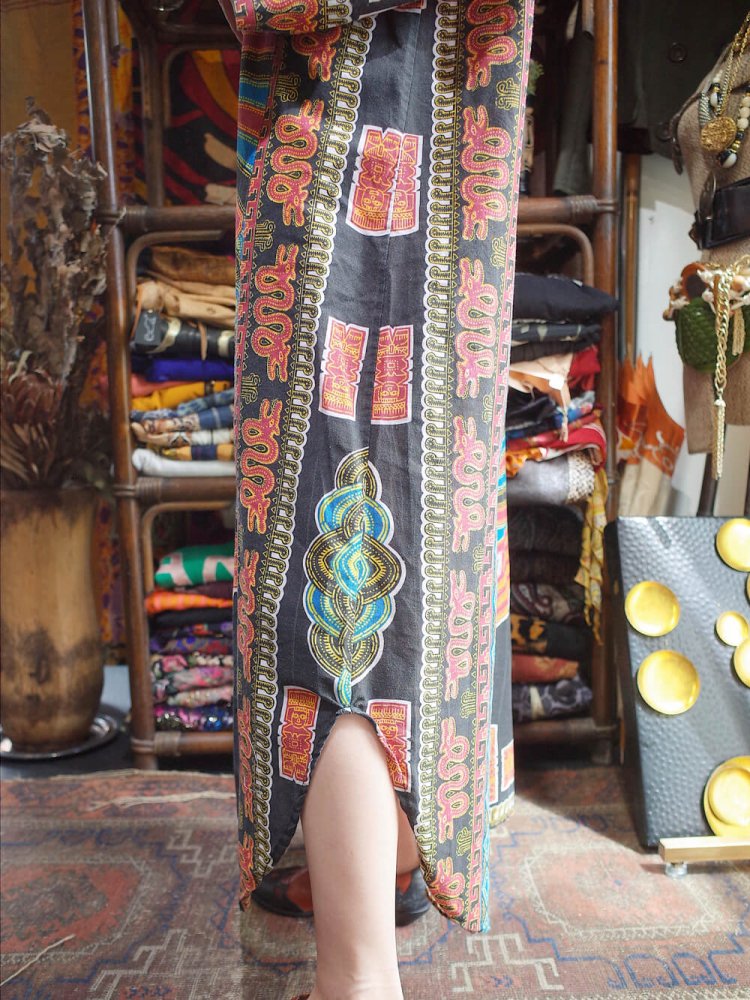 c.1970s "Totem Pole" Face Pattern Dress