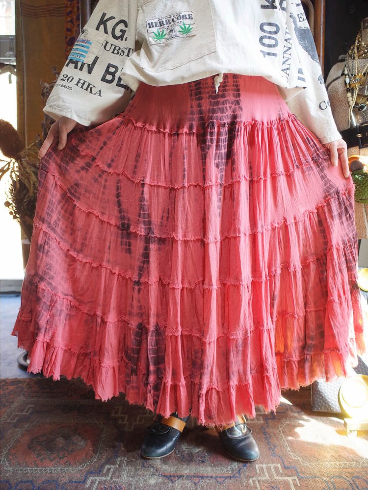 Uneven Dye India Cotton Tiered Skirt