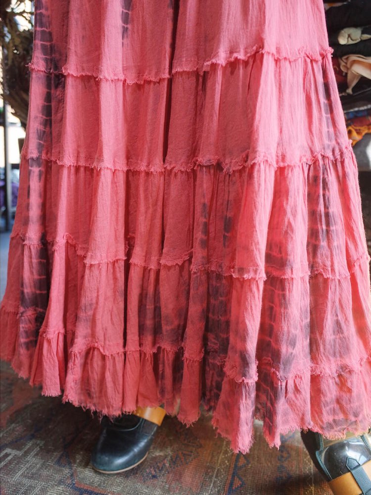 Uneven Dye India Cotton Tiered Skirt