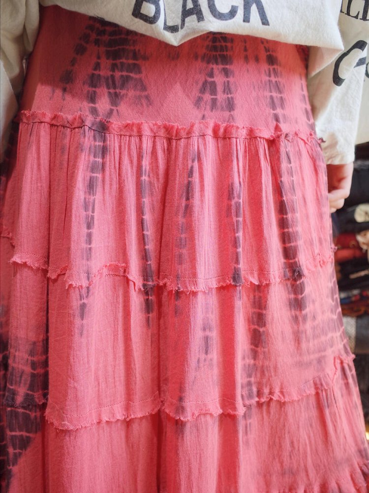 Uneven Dye India Cotton Tiered Skirt