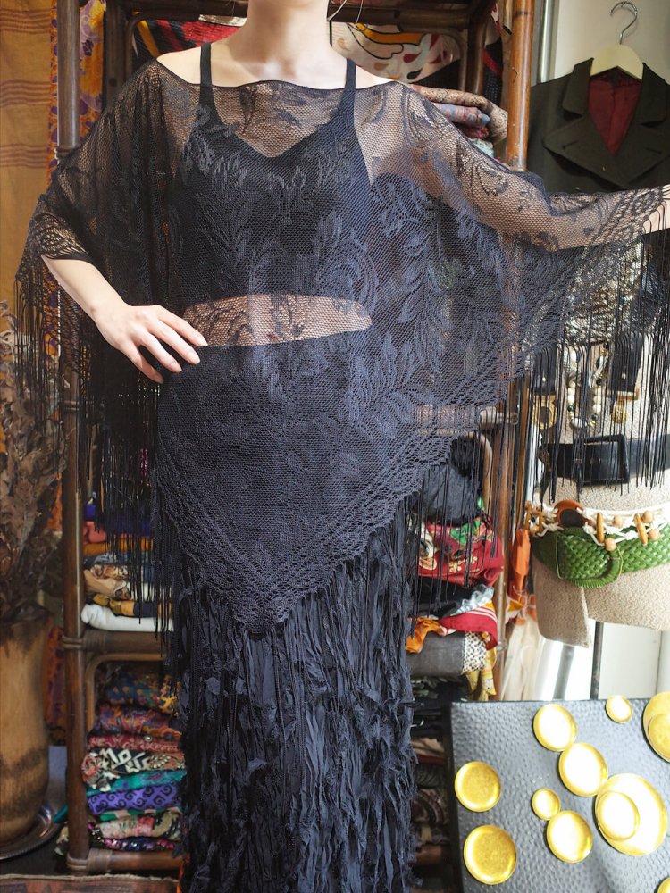 Black Lace Fringe Poncho