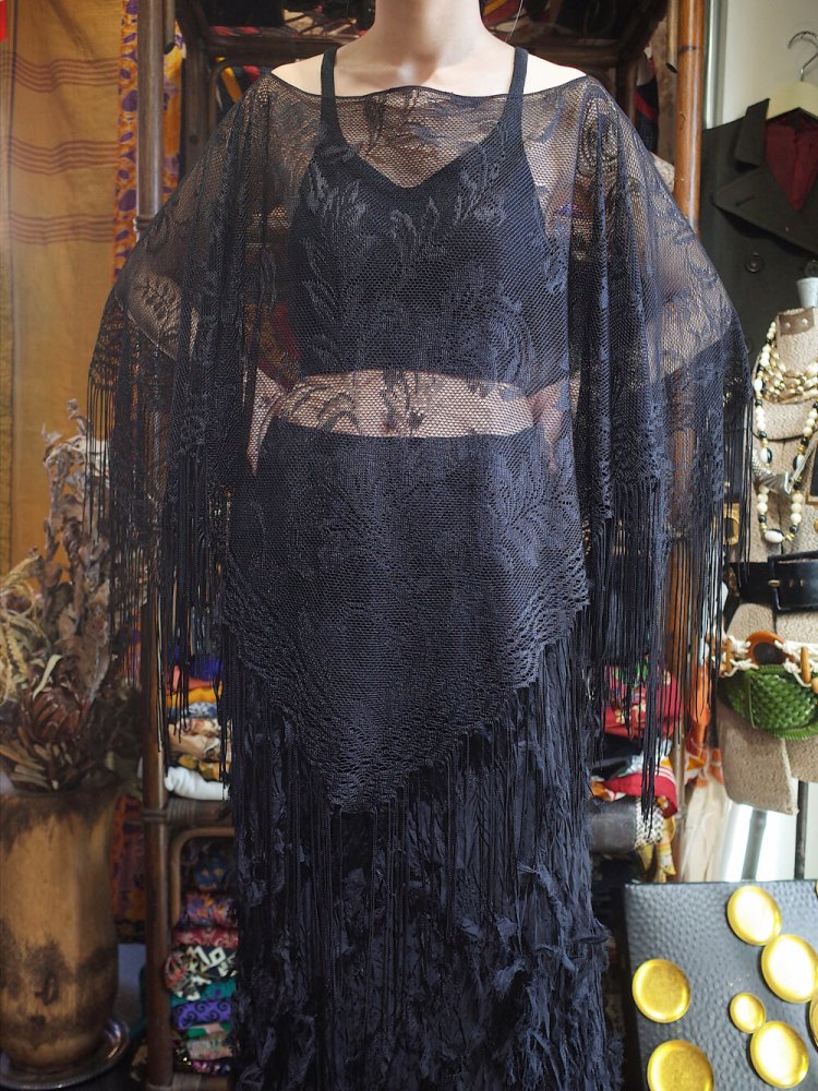 Black Lace Fringe Poncho