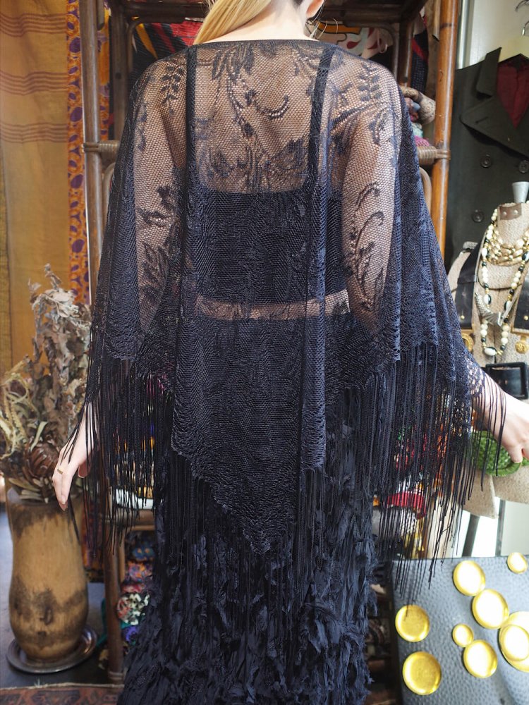 Black Lace Fringe Poncho