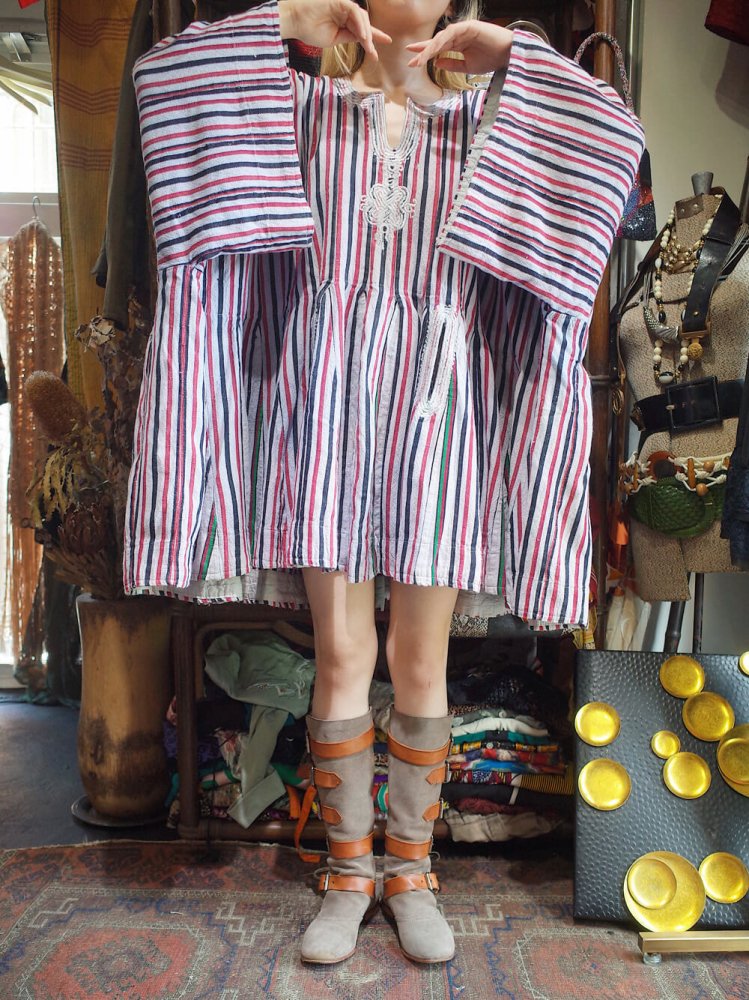 African Vintage Embroidery Stripe Dress