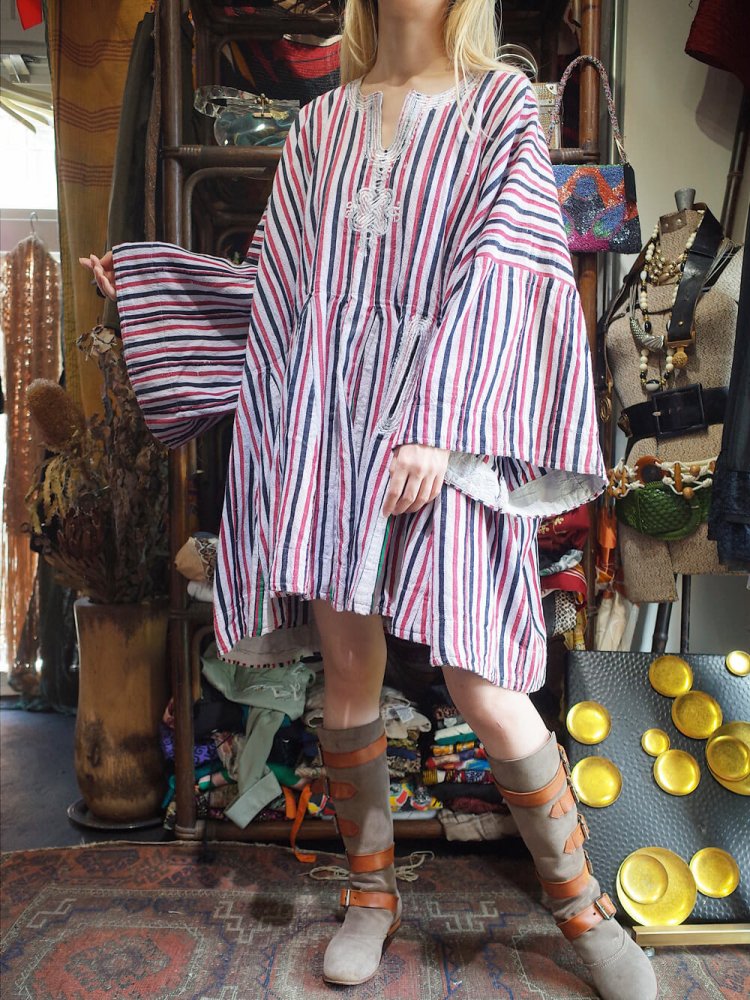 African Vintage Embroidery Stripe Dress