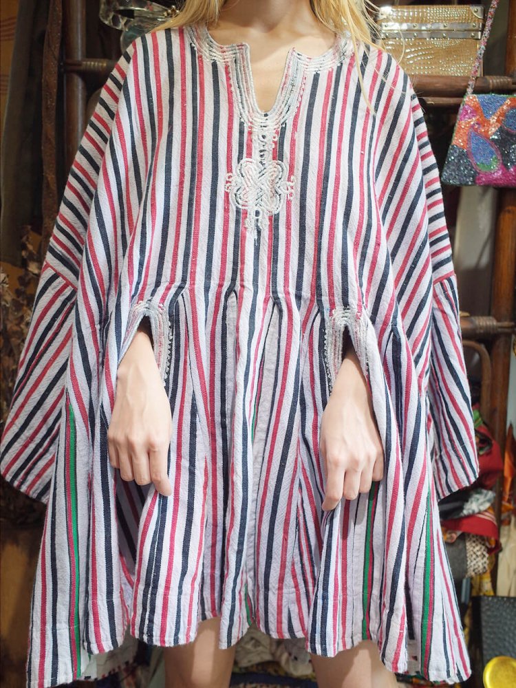 African Vintage Embroidery Stripe Dress