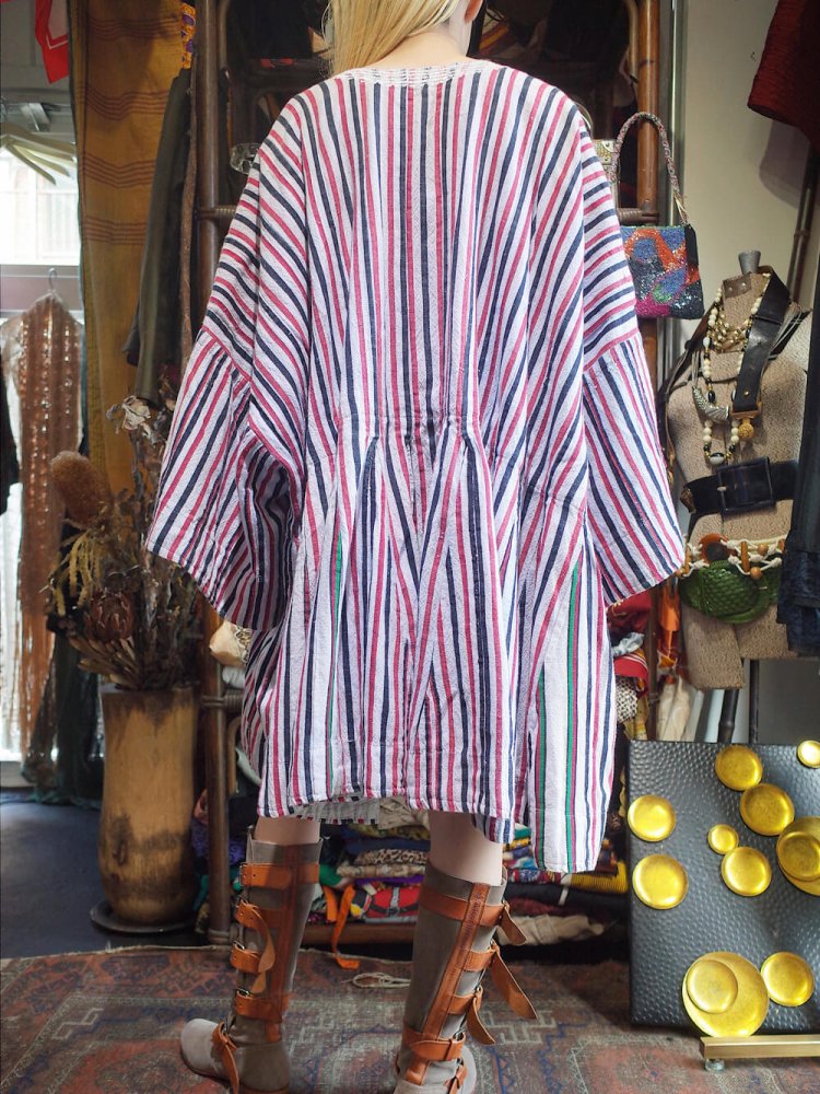 African Vintage Embroidery Stripe Dress