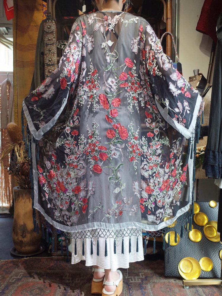 Fringe & Bijou Flower Sheer Silk Gown