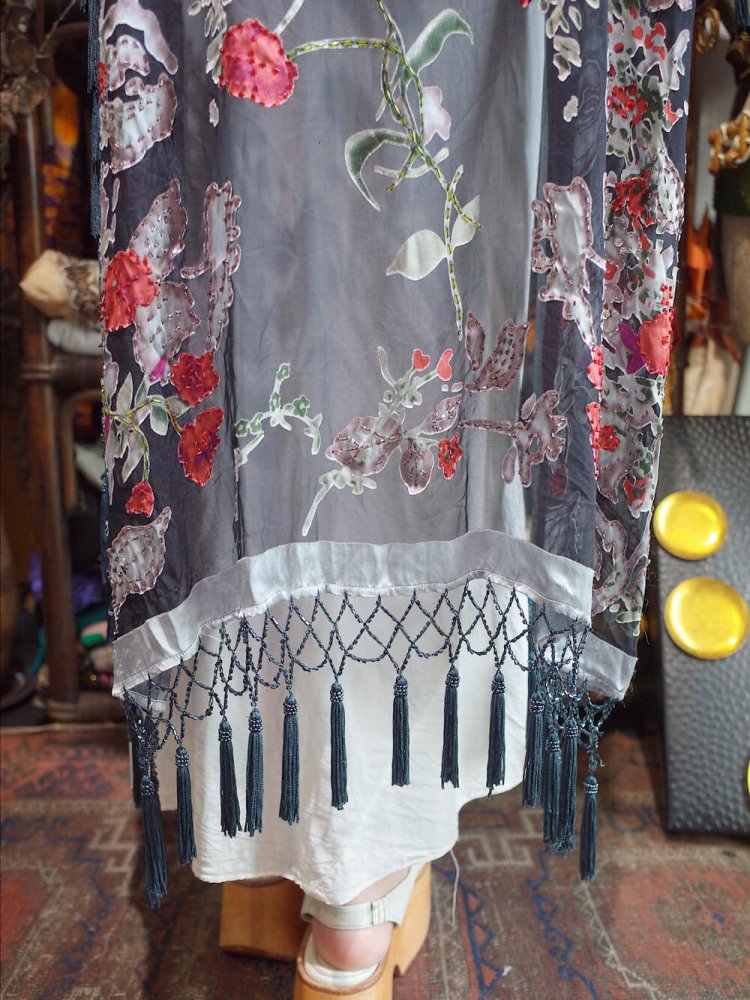 Fringe & Bijou Flower Sheer Silk Gown