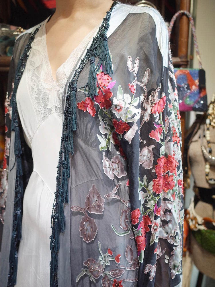 Fringe & Bijou Flower Sheer Silk Gown