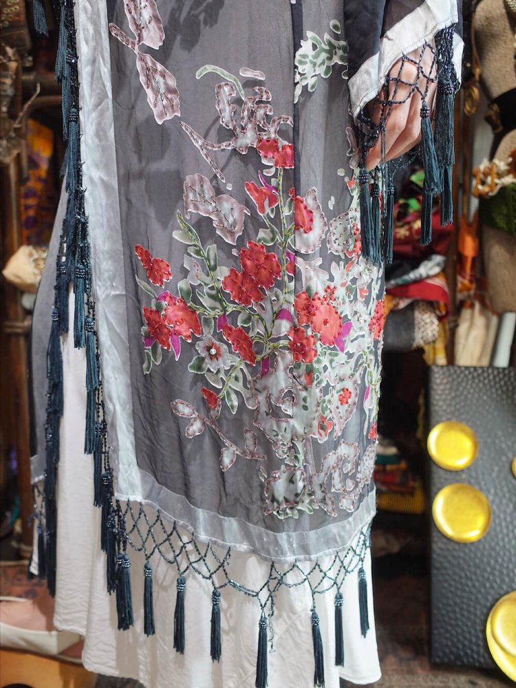 Fringe & Bijou Flower Sheer Silk Gown