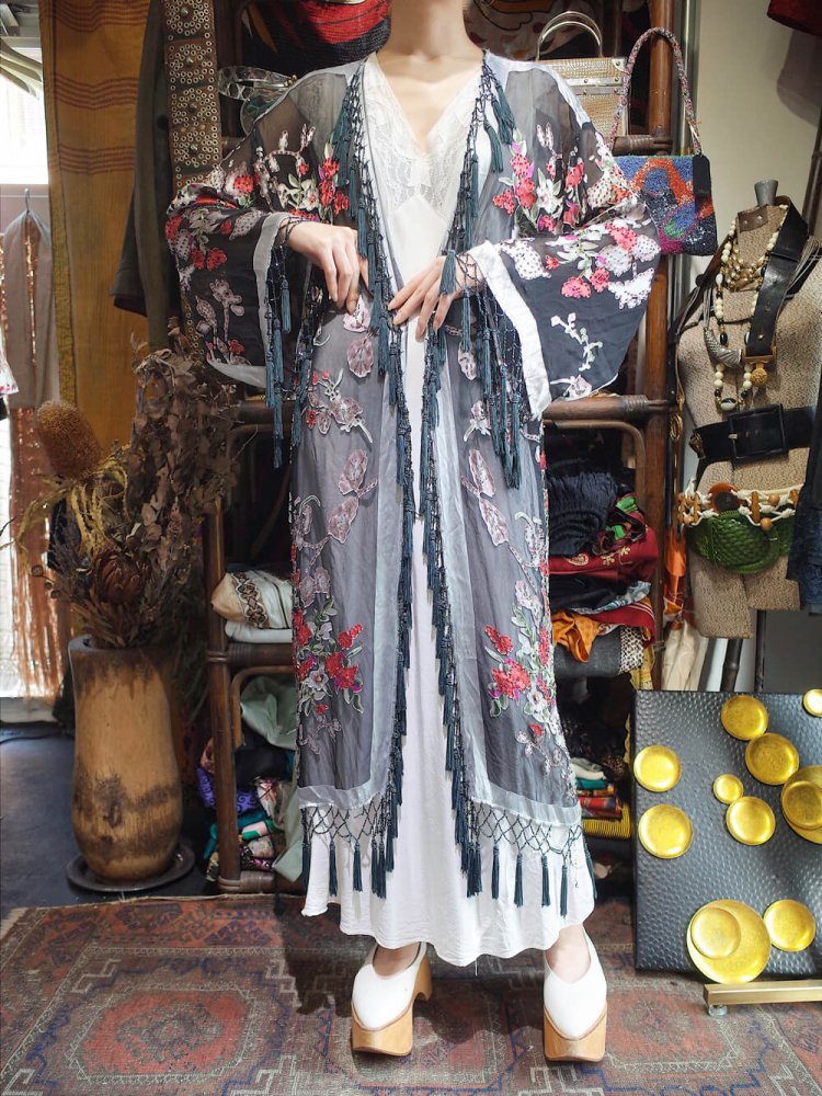 Fringe & Bijou Flower Sheer Silk Gown