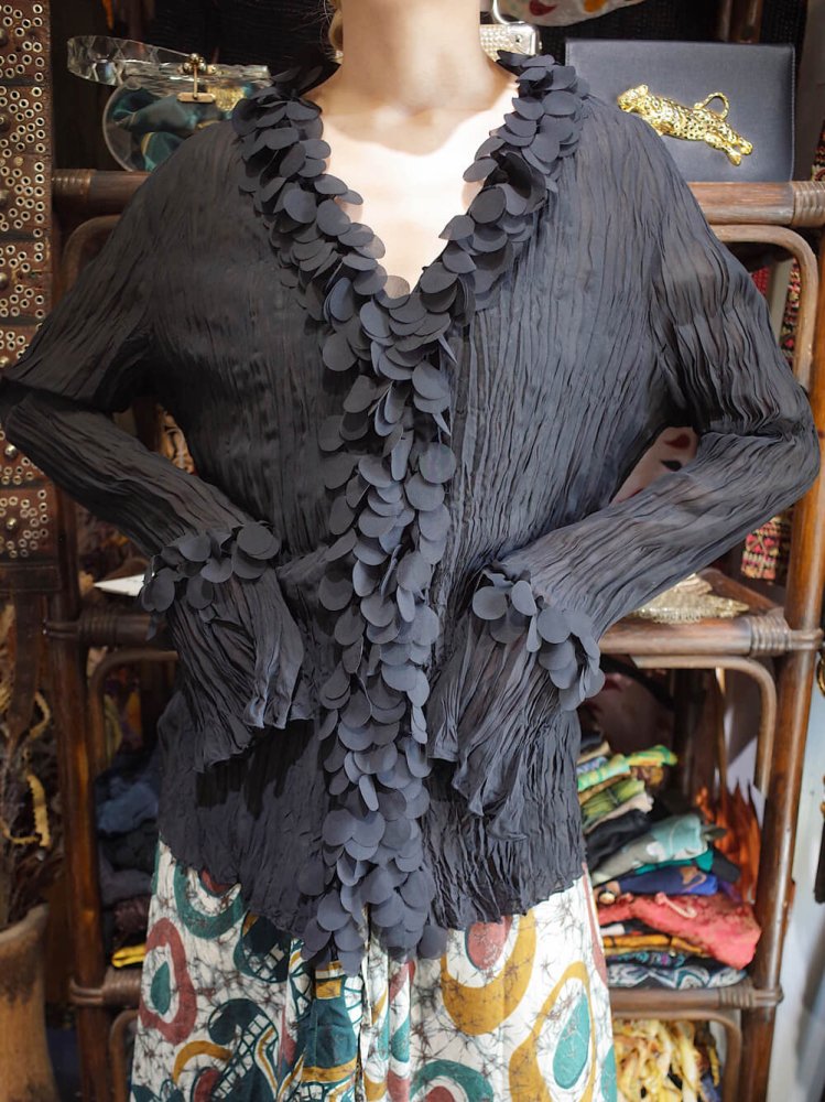 Black Sheer Wrinkle Frill Shirt